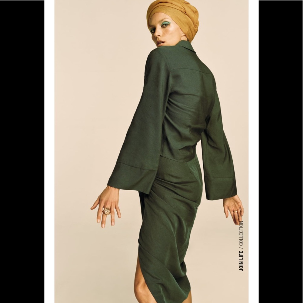 ZARA 2 Piece Linen Top And Knotted Skirt Dark Khaki - Picture 5 of 8